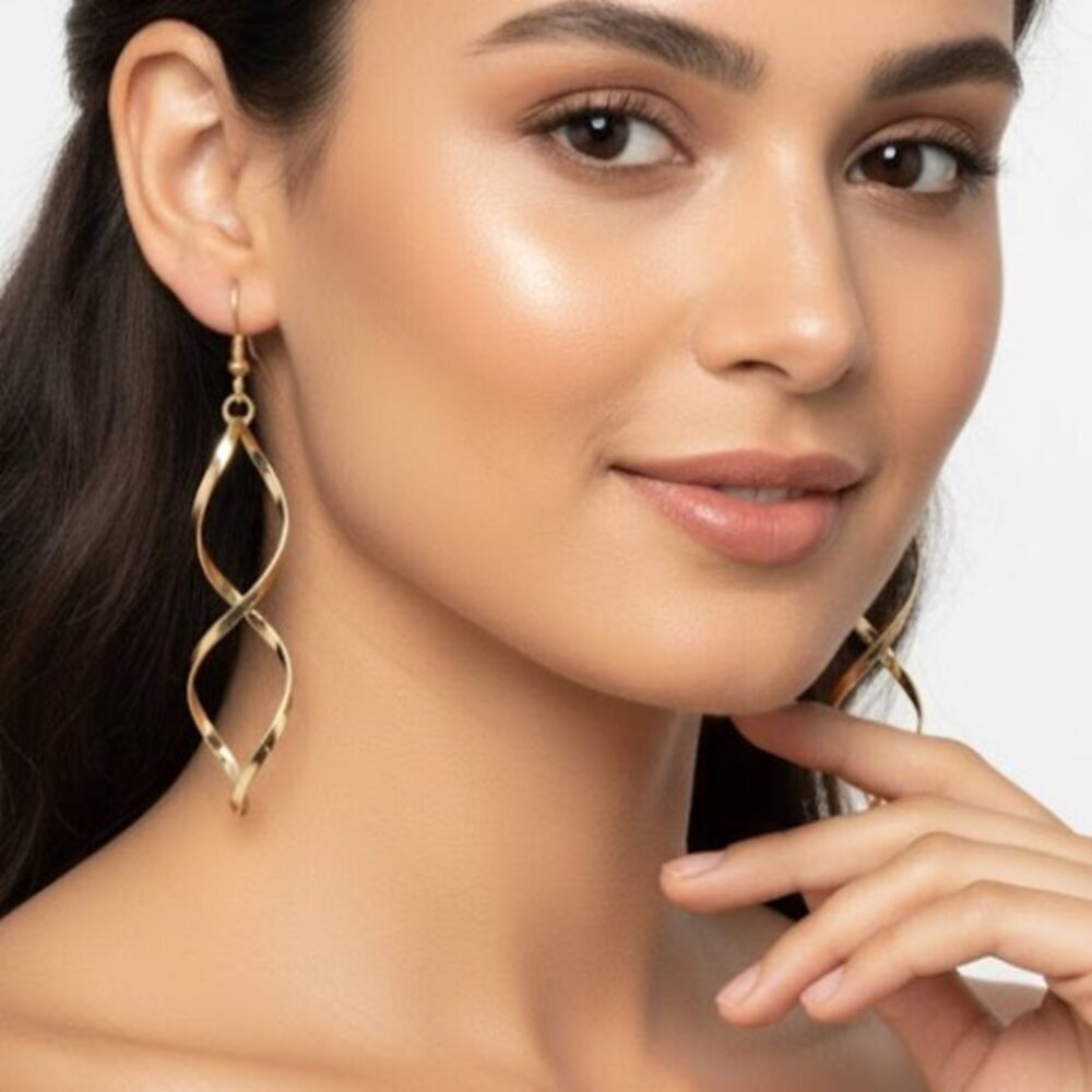 Stunning Gold Spiral Dangle Statement Earrings